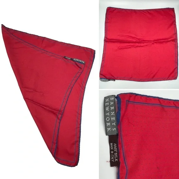 Barney’s New York Silk Pocket Square Red Handkerchief Polka Dots Vintage - Picture 2 of 6
